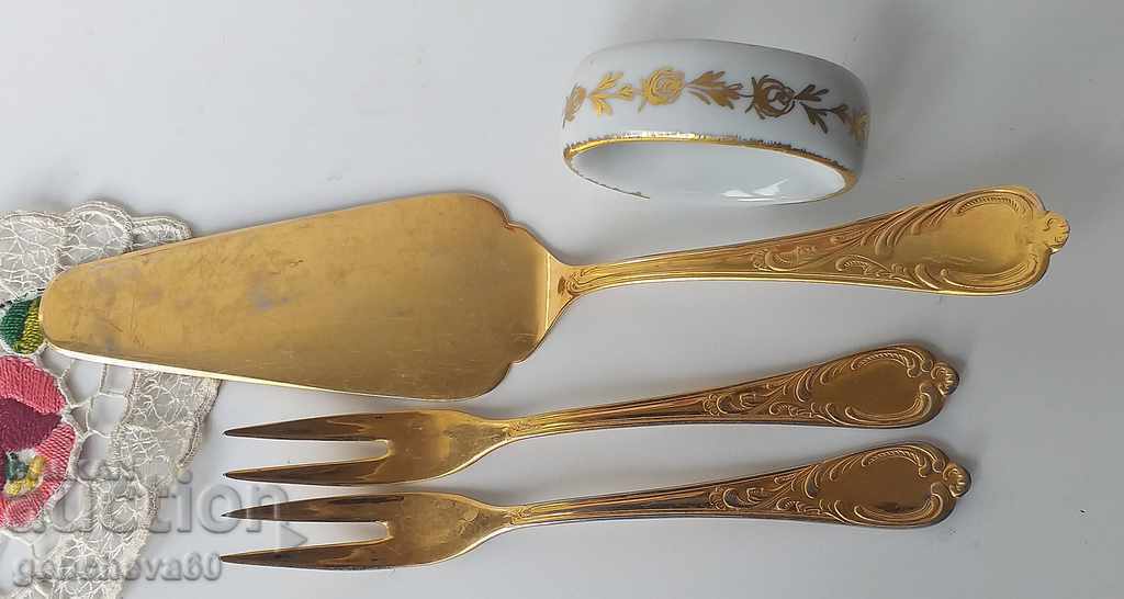SOLINGEN spatula, forks and porcelain ring with initials - 5