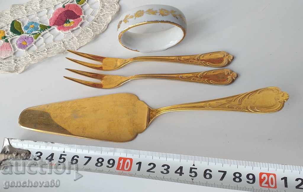 SOLINGEN spatula, forks and porcelain ring with initials - 6 SOLINGEN spatula, forks and porcelain ring with initials - 6