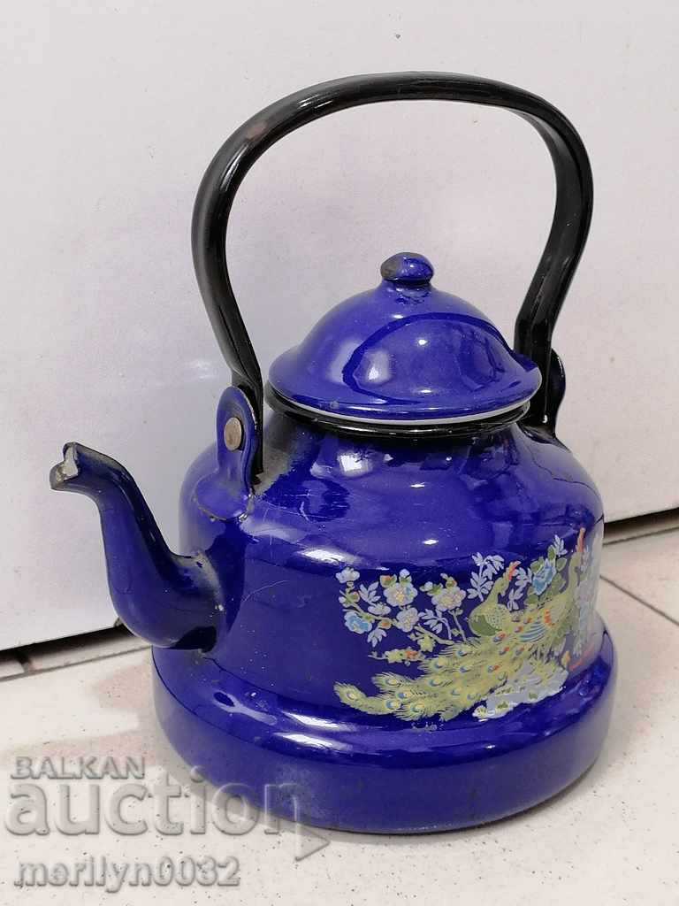 Auction Enameled painted teapot from the saucepan dish with enamel jug pots Auction Enameled painted teapot from the saucepan dish with enamel jug pots
