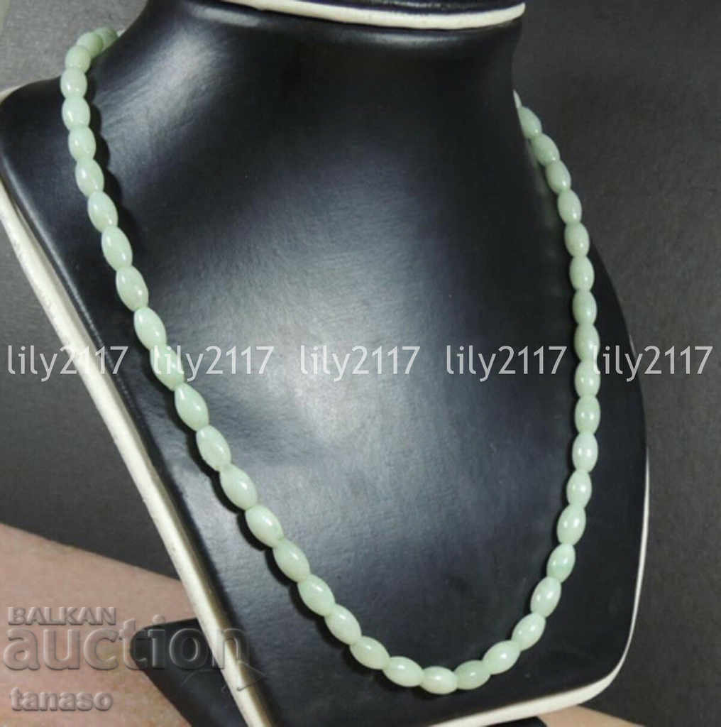 Necklace, necklace of light green natural jade 46 cm