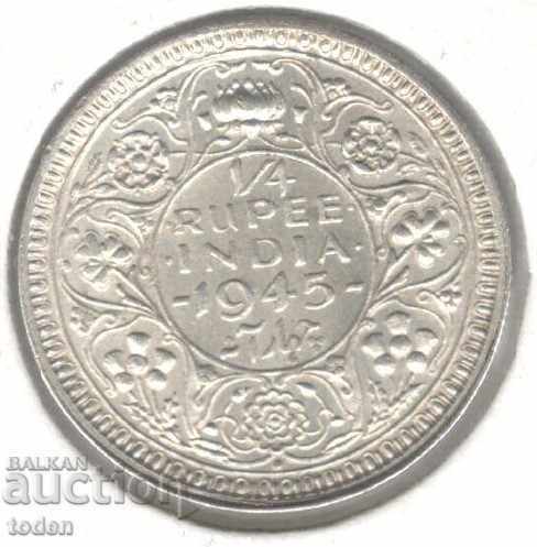 +India British-¼ Rupee-1945-KM# 547-George VI-Silver