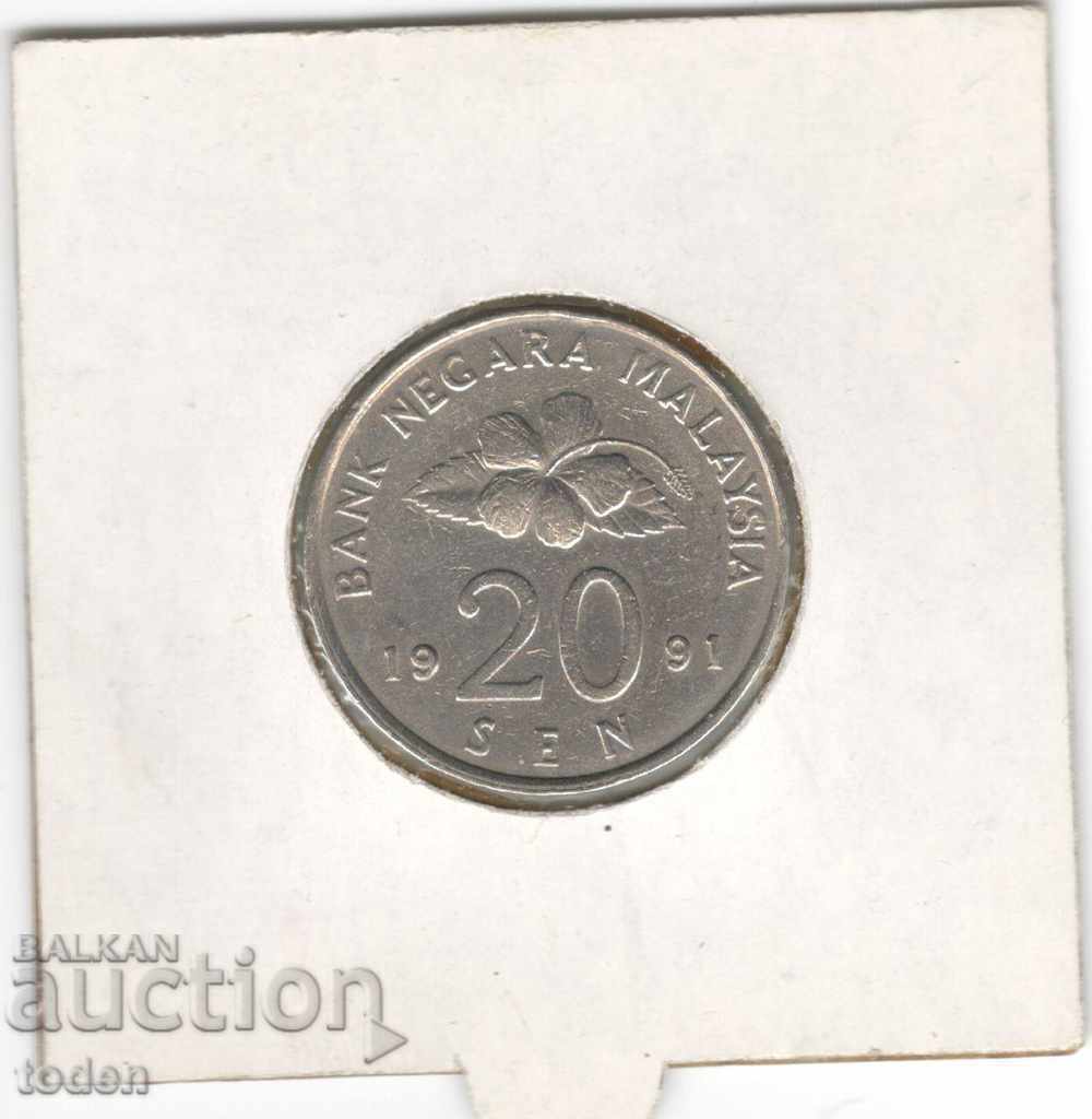 Аукцион Malaysia-20 Sen-1991-KM# 52-Agong