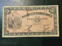 Martinique 5 francs 1942 French colony World War II P-16b