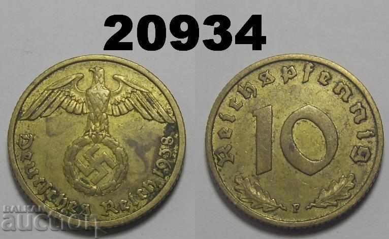 Germany 10 pfennig 1938 F swastika