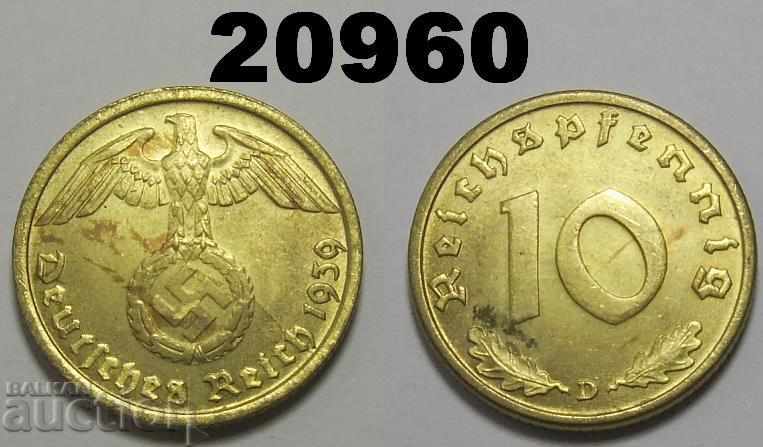 Германия 10 пфенига 1939 D свастика