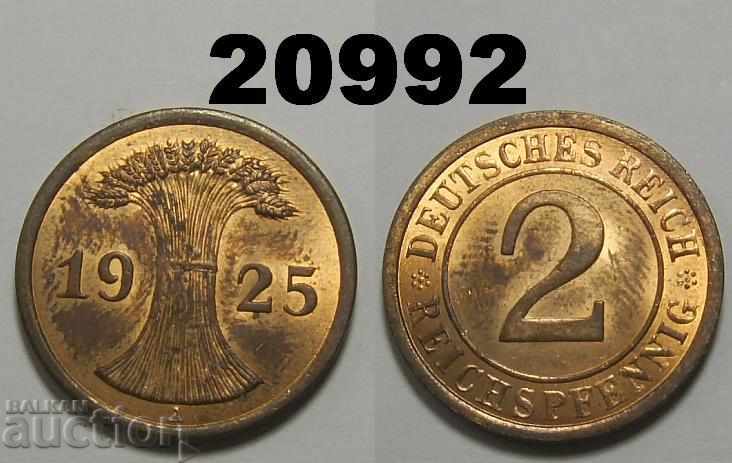 Germany 2 Reich Pfennig 1925 A