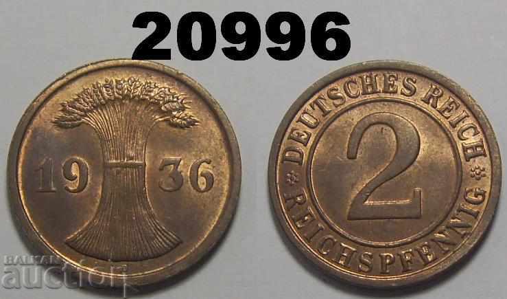 Germany 2 Reich Pfennig 1936 D