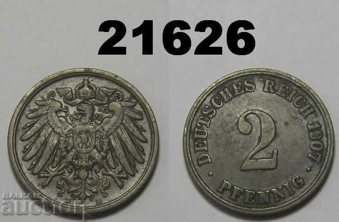 Германия 2 пфенига 1907 D