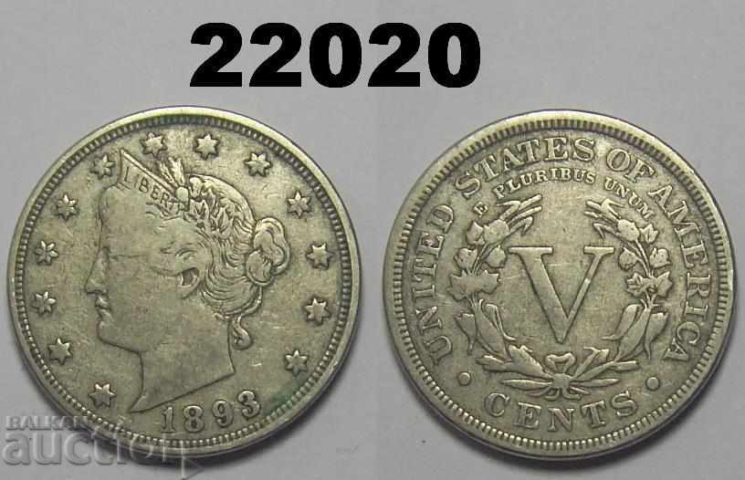 US 5 cents 1893 coins