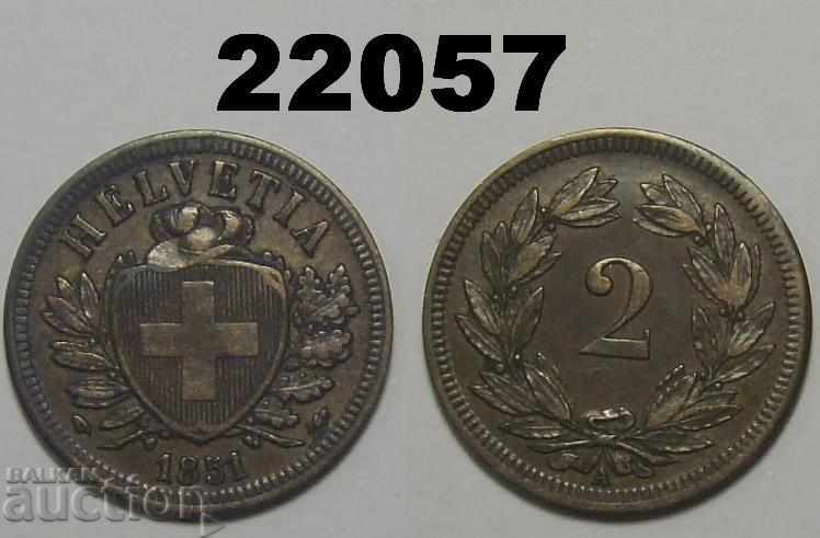 Швейцария 2 рапен 1851