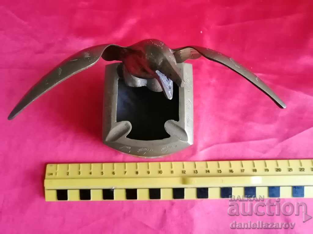 Rare Bronze Ashtray with BIRD Statuette - 6 Rare Bronze Ashtray with BIRD Statuette - 6