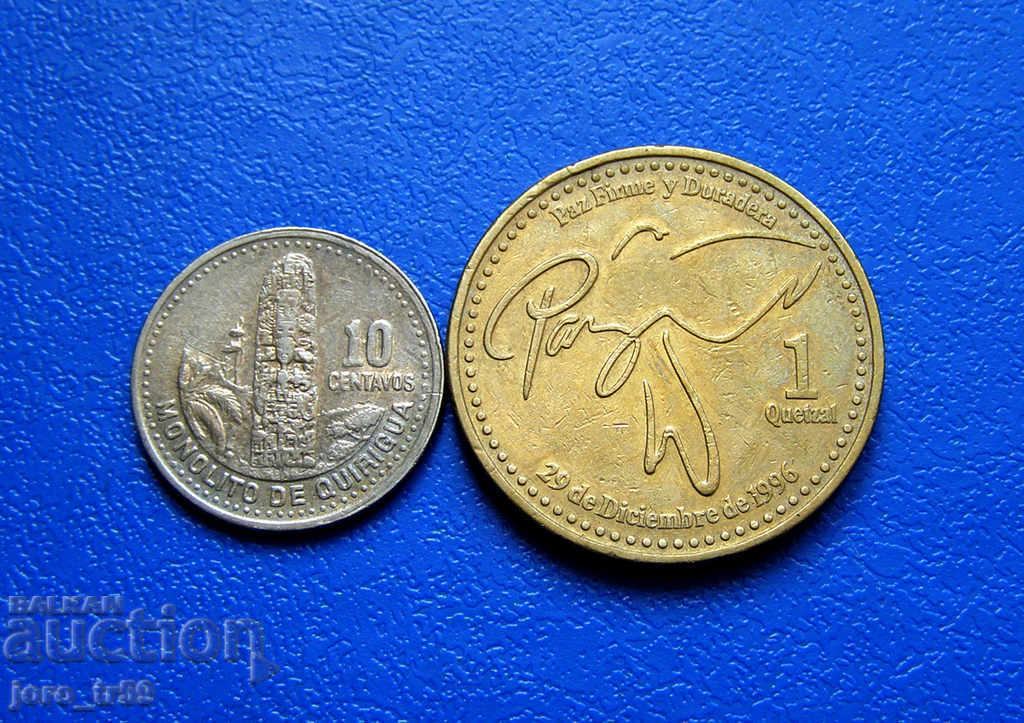 Guatemala: 10 centavos - 2000 and 1 quetzal - 1999