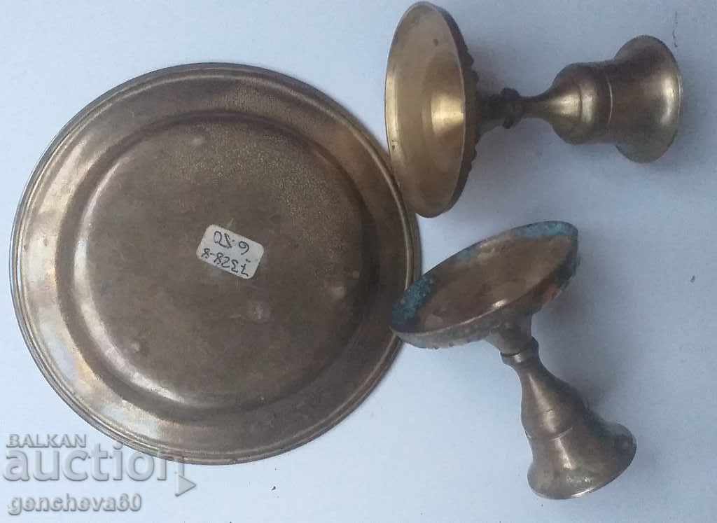 Auction Bronze candlesticks with a plate Auction Bronze candlesticks with a plate