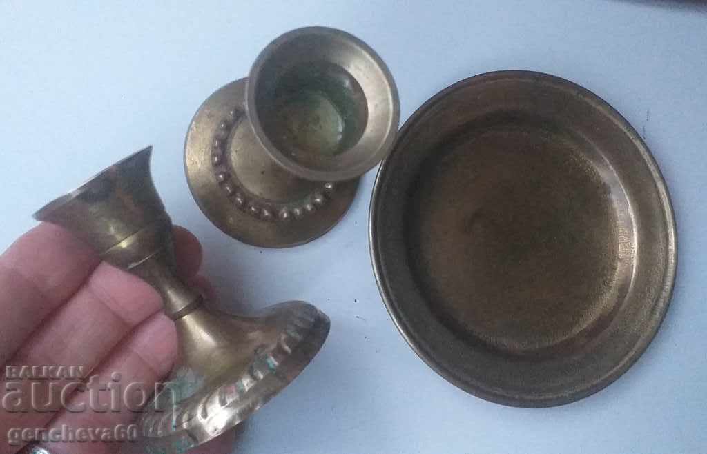 Bronze candlesticks with a plate - 6 Bronze candlesticks with a plate - 6