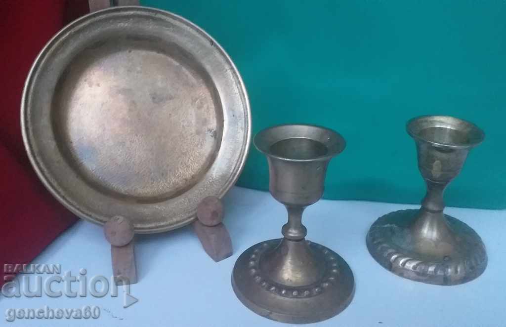 Bronze candlesticks with a plate Bronze candlesticks with a plate