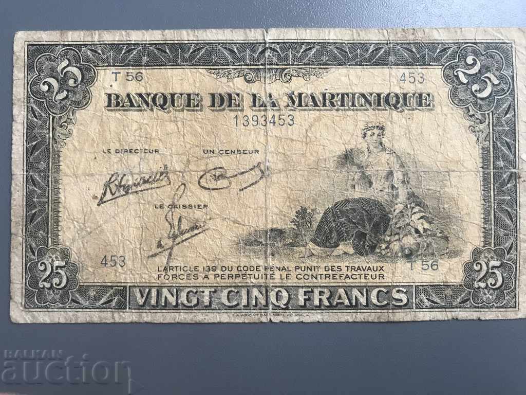 Martinique 25 francs 1943 French colony Second World P-17