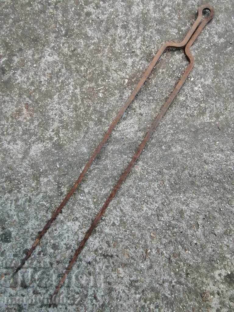 Old wrought iron double skewer for roasting wrought iron meat - 5