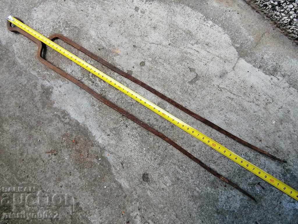 Old wrought iron double skewer for roasting wrought iron meat - 6