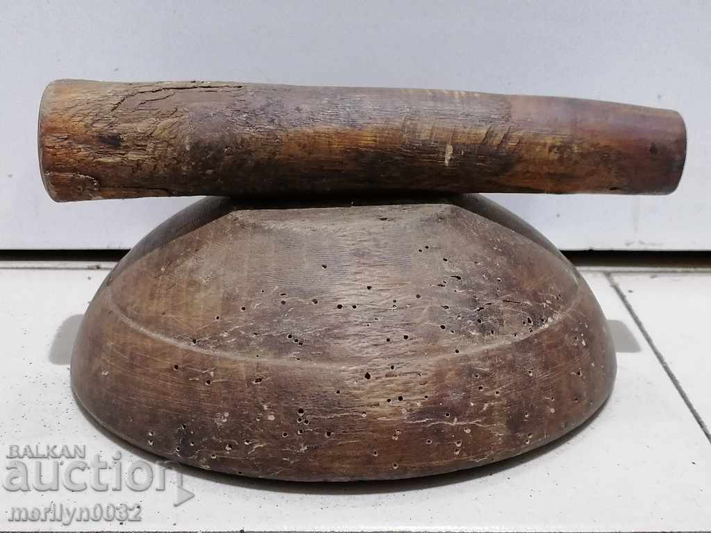 Wooden vessel mortar with hammer flask bowl wooden primitive with price 69.00 BGN | € 35.28