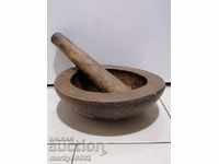 Vas de mortar din lemn cu ciocan vas din lemn primitiv