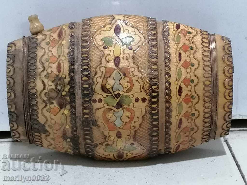 Old pyrographed pavur wooden buckle barrel barrel - 5