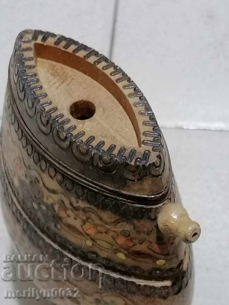 Old pyrographed pavur wooden buckle barrel barrel - 6