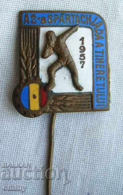 Badge Spartakiad of youth, pushing cannonball Romania 1957