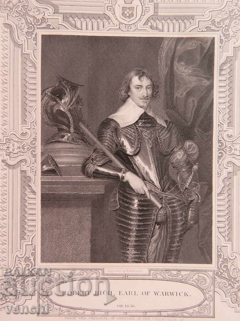 1827 - ENGRAVING - Robert Rich, 2nd Earl of Warwick - ORIGINAL