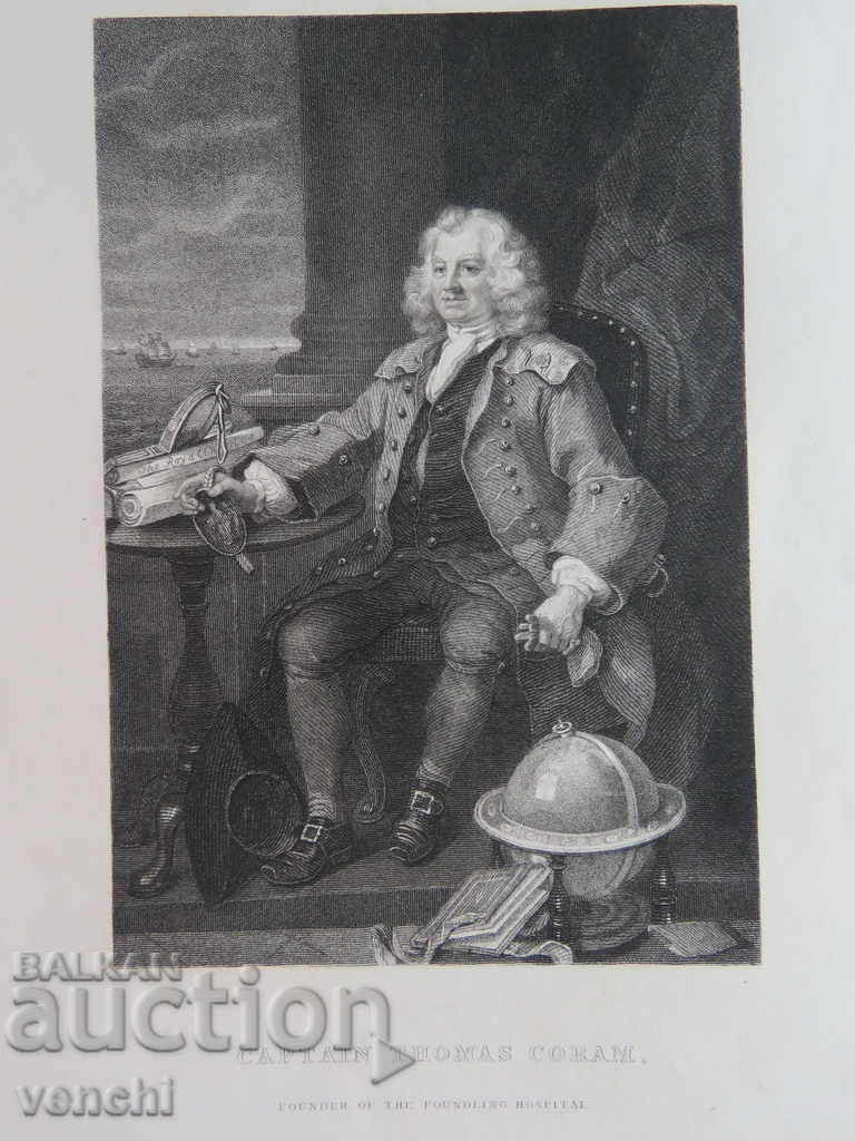 Auction  1870 - ENGRAVING - Captain Thomas Coram - ORIGINAL