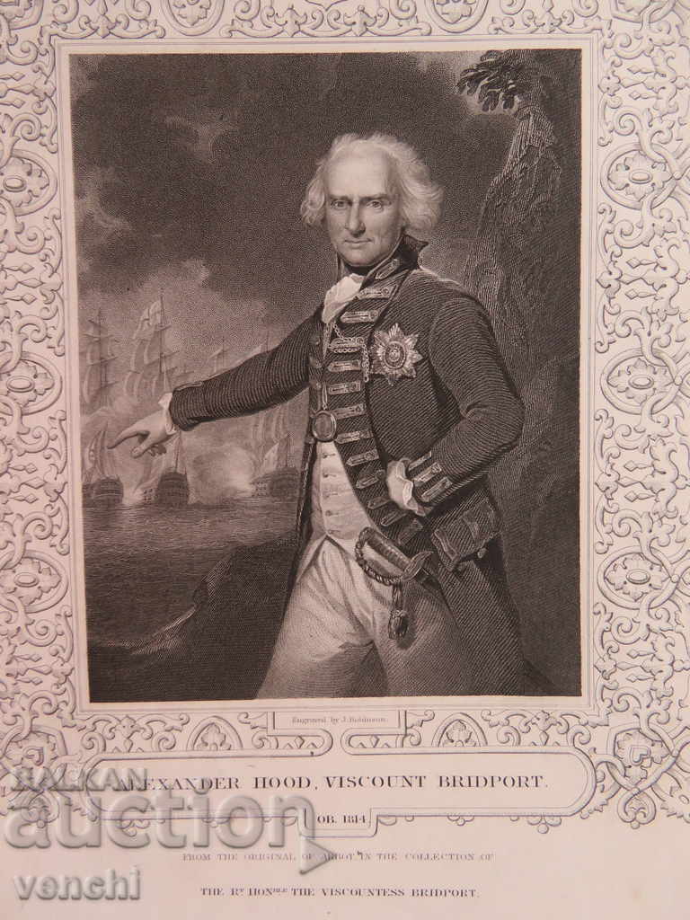 1834 - GRAVURĂ - Alexander Hood - ORIGINAL + 1834 - GRAVURĂ - Alexander Hood - ORIGINAL +