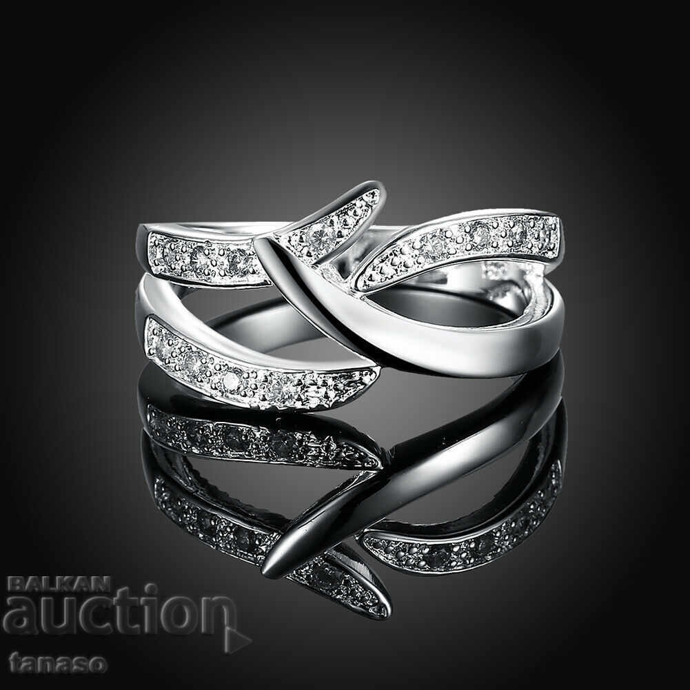 Butterfly ring with zircons, silver-plated