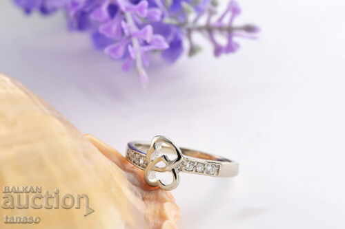 Auction Ring of two hearts with zircons, silver-plated Auction Ring of two hearts with zircons, silver-plated