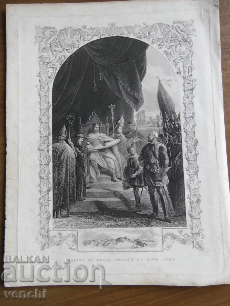1876 - ENGRAVING - King John signs the Magna Carta - ORIGINAL with price 34.99 BGN | € 17.89 1876 - ENGRAVING - King John signs the Magna Carta - ORIGINAL with price 34.99 BGN | € 17.89