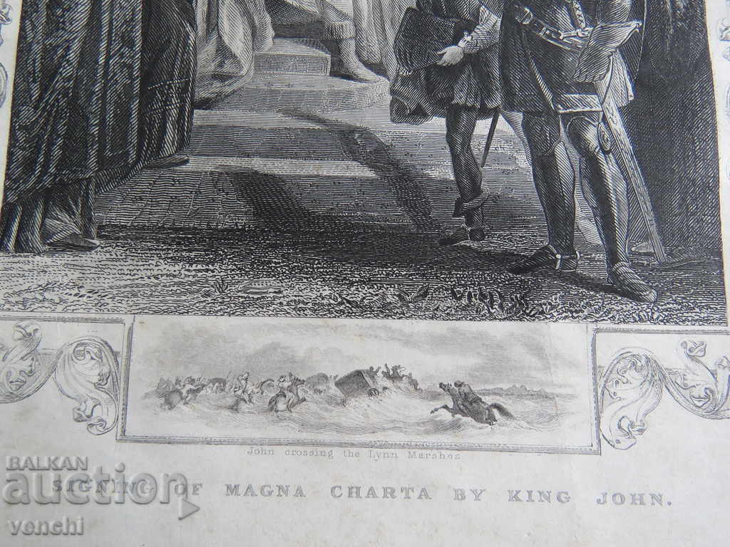 Auction 1876 - ENGRAVING - King John signs the Magna Carta - ORIGINAL Auction 1876 - ENGRAVING - King John signs the Magna Carta - ORIGINAL