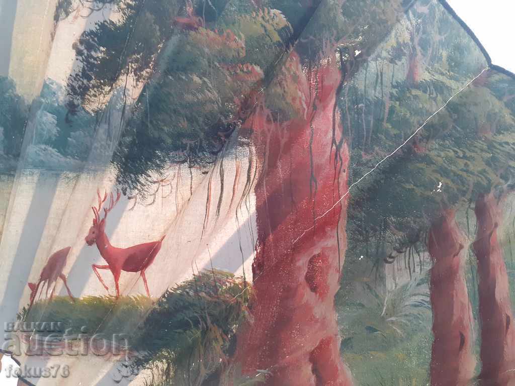 Δημοπρασία Τεράστια παλιά ζωγραφισμένη στο χέρι βεντάλια ελαιογραφία σε καμβά Δημοπρασία Τεράστια παλιά ζωγραφισμένη στο χέρι βεντάλια ελαιογραφία σε καμβά