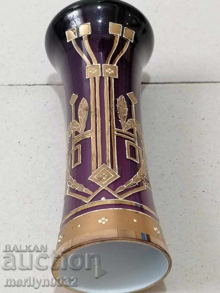 Old vase purple glass with hand-painted gilding with price 256.00 BGN | € 130.89 Old vase purple glass with hand-painted gilding with price 256.00 BGN | € 130.89