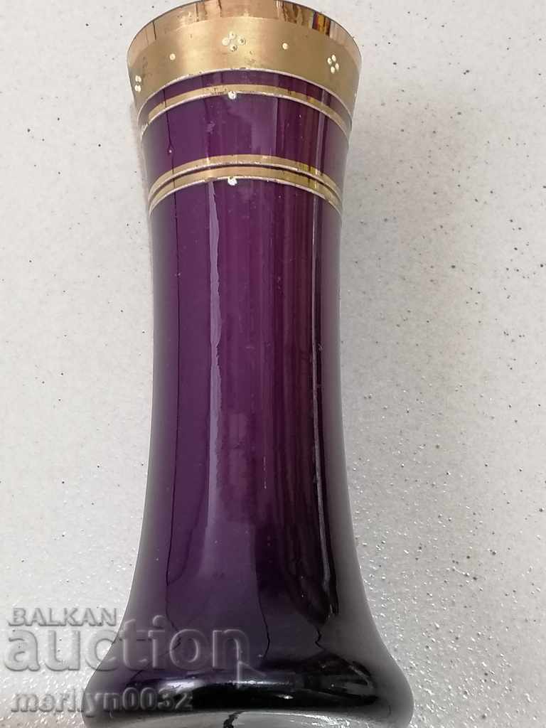 Old vase purple glass with hand-painted gilding - 5 Old vase purple glass with hand-painted gilding - 5