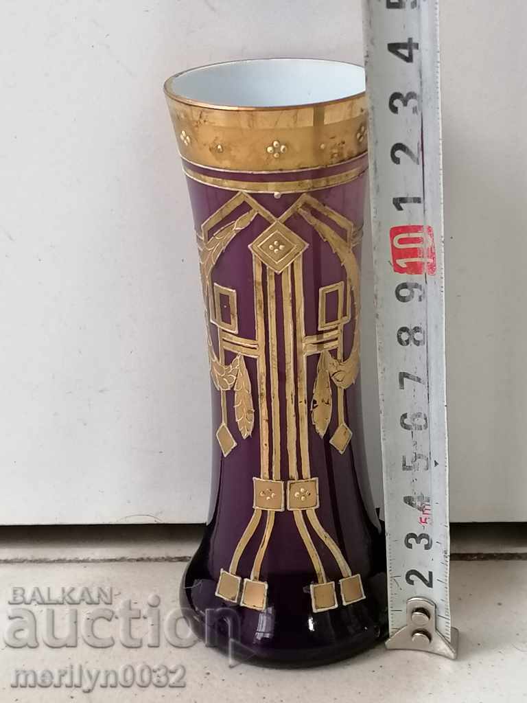 Old vase purple glass with hand-painted gilding - 7 Old vase purple glass with hand-painted gilding - 7