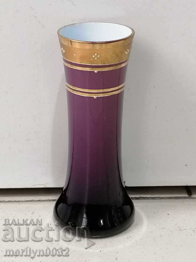 Old vase purple glass with hand-painted gilding with price 256.00 BGN | € 130.89