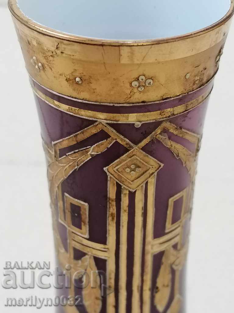 Auction  Old vase purple glass with hand-painted gilding