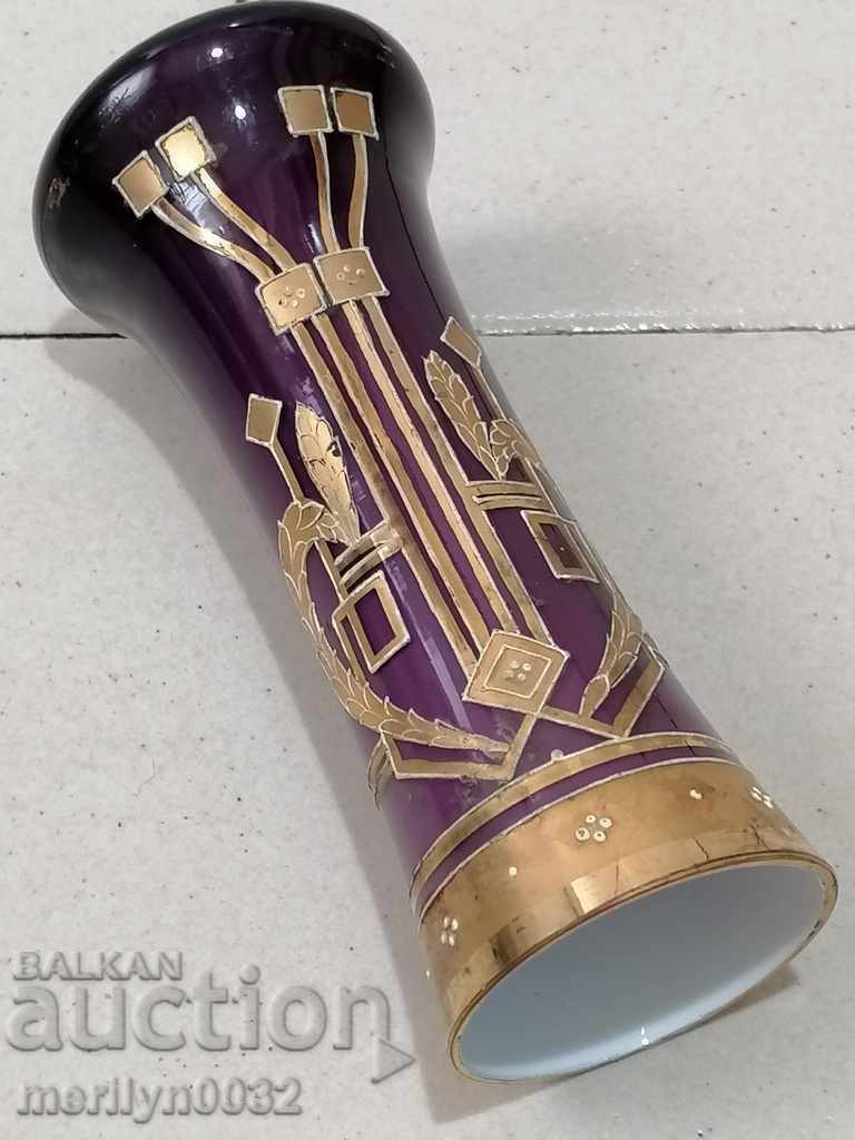 Old vase purple glass with hand-painted gilding - 7