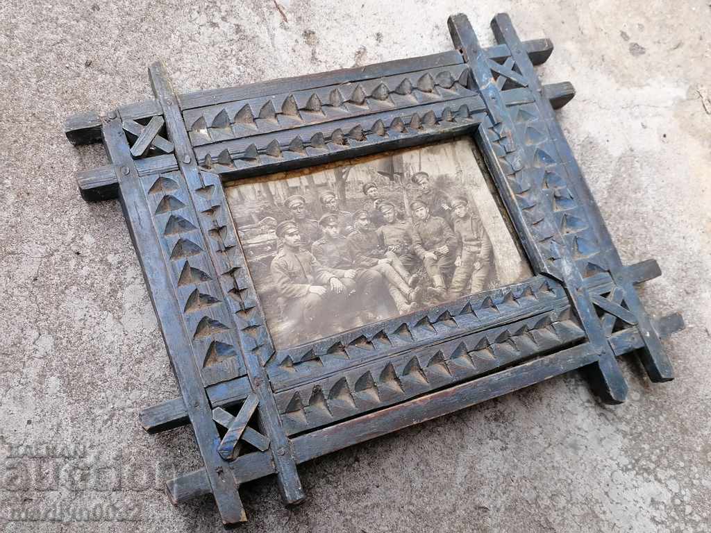 Military photo in a frame shepherd's carving WW1 UNIQUE - 7 Military photo in a frame shepherd's carving WW1 UNIQUE - 7