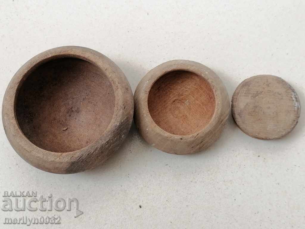 Lot of wooden bowls, wooden, bowl, salt, pepper with price 67.00 BGN | € 34.26