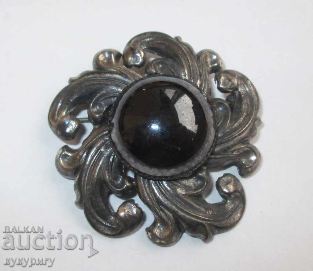 Old women's silver-plated brooch jewelry jewelry with Hematite stone