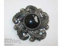 Old women's silver-plated brooch jewelry jewelry with Hematite stone