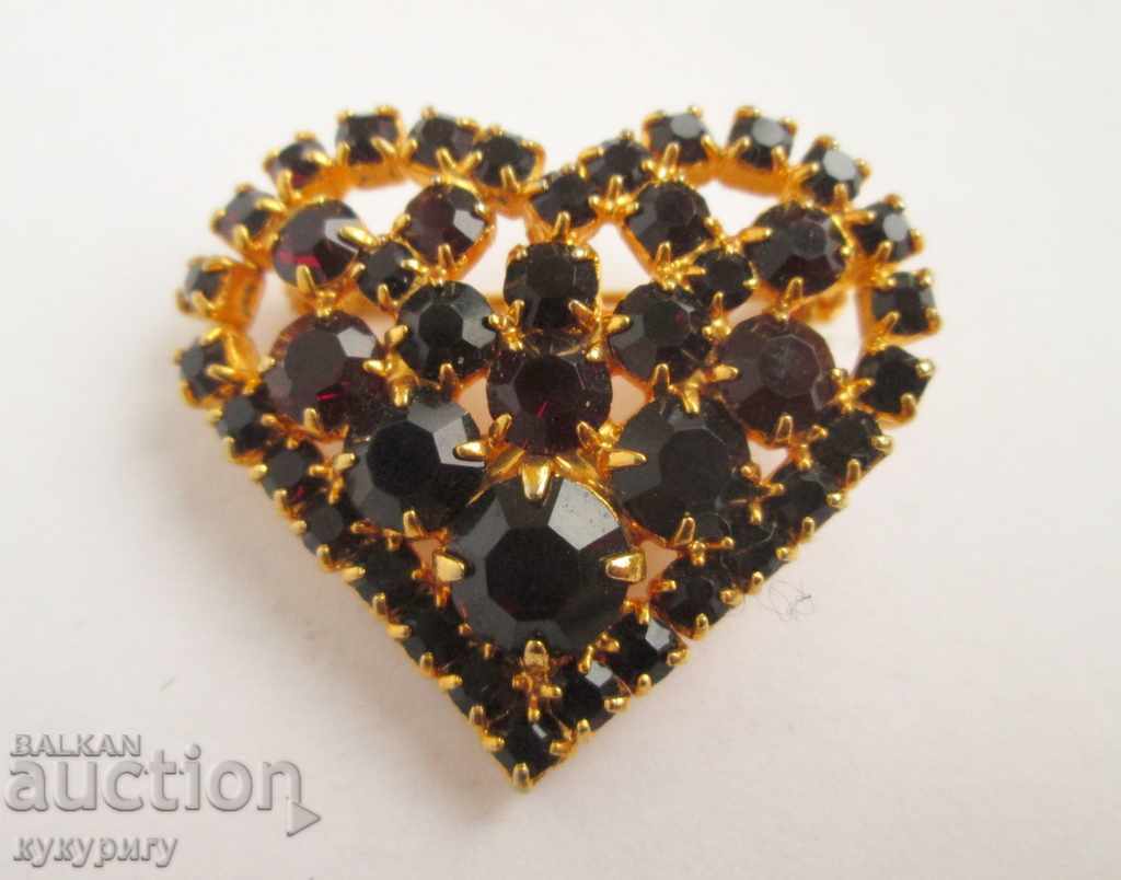 Old women's gilded brooch Heart jewelry jewelry with stones - 5