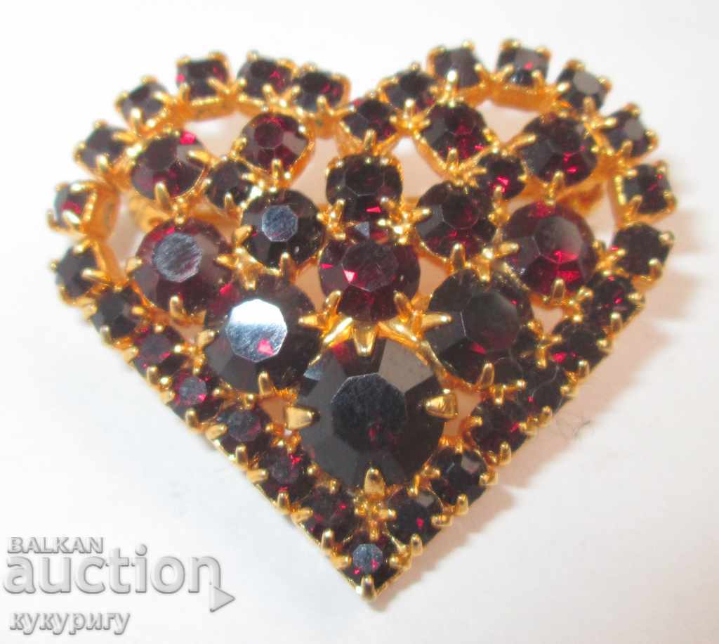 Old women's gilded brooch Heart jewelry jewelry with stones