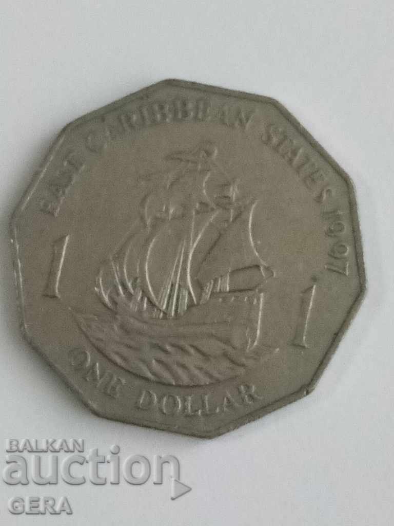 Монета 1 долар от Карибски острови с цена 22.00 лв. | € 11.25 Монета 1 долар от Карибски острови с цена 22.00 лв. | € 11.25