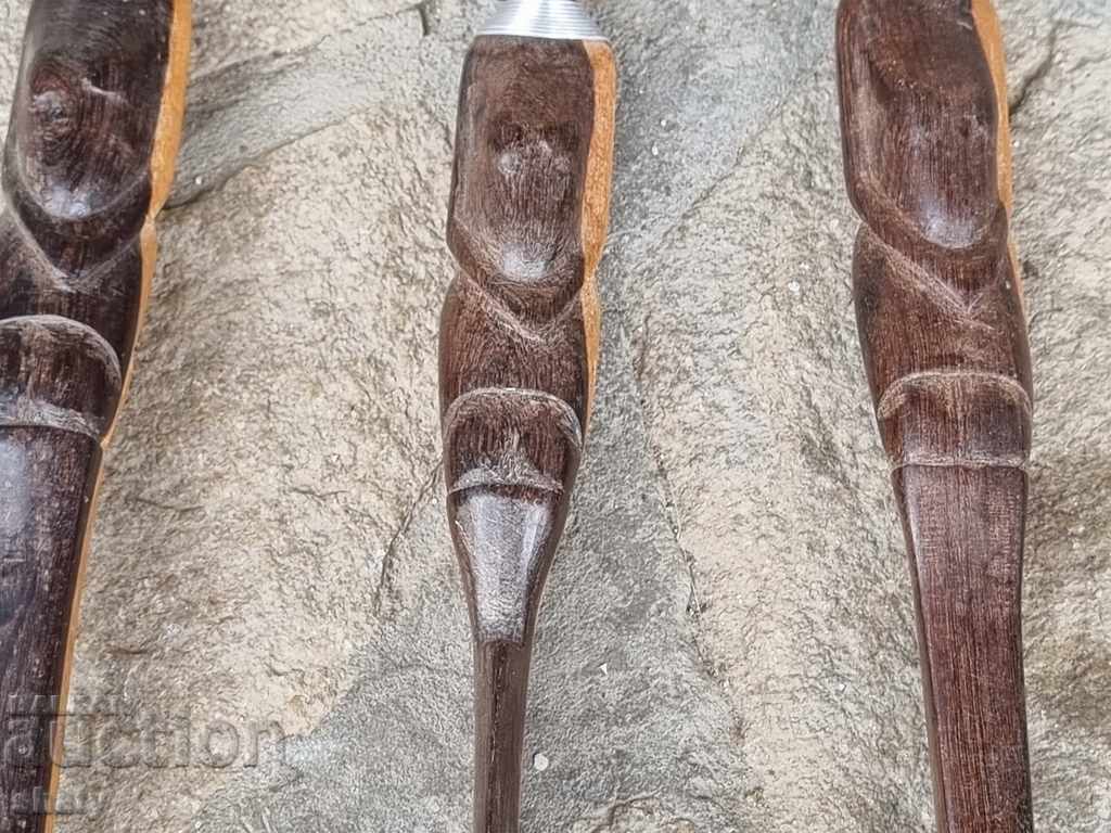 Auction African wooden knife, fork and spoon. Auction African wooden knife, fork and spoon.