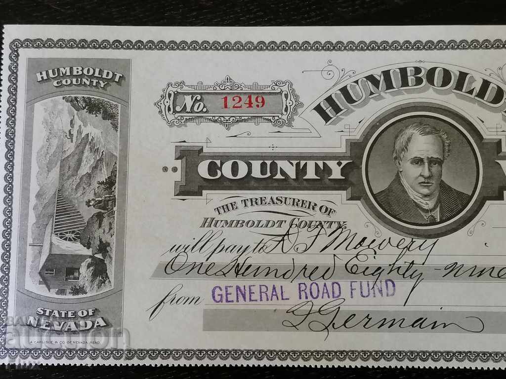 Humboldt Warrant - Nevada ($ 130) 1921 with price 25.00 BGN | € 12.78 Humboldt Warrant - Nevada ($ 130) 1921 with price 25.00 BGN | € 12.78